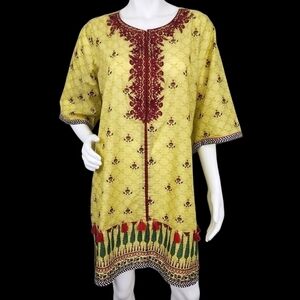 J Pret Kurti Yellow Embroidered Tassle Dress Size 14